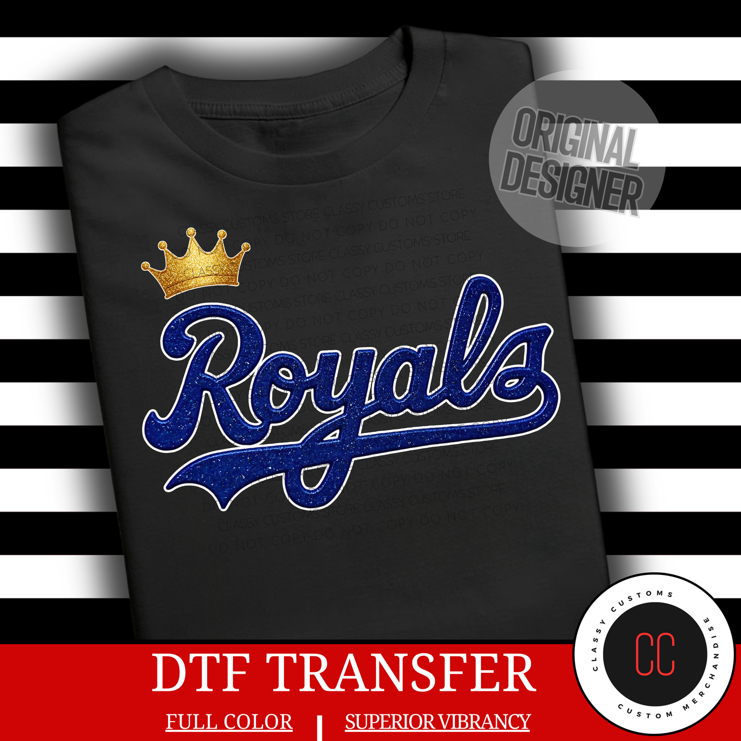 Faux Glitter KC Baseball DTF Transfer