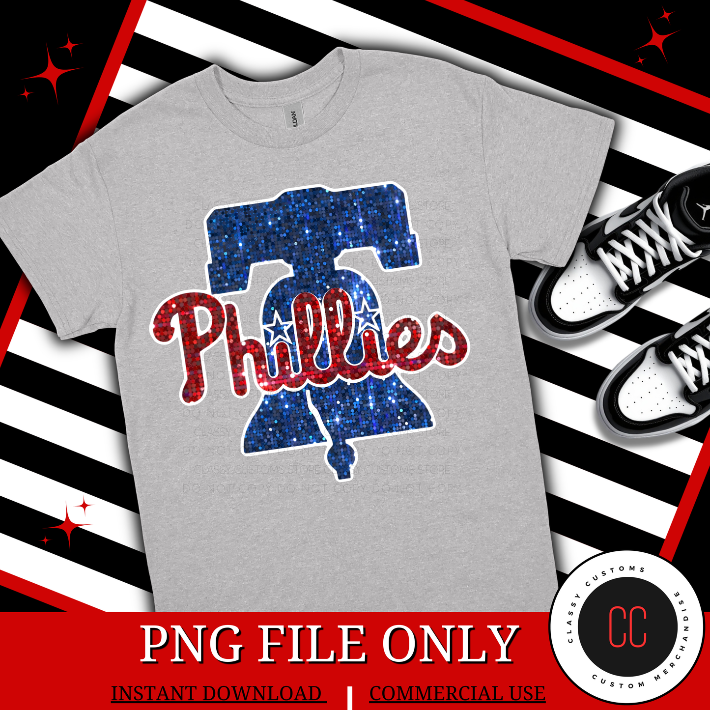 Phillies Baseball Faux Sequins PNG