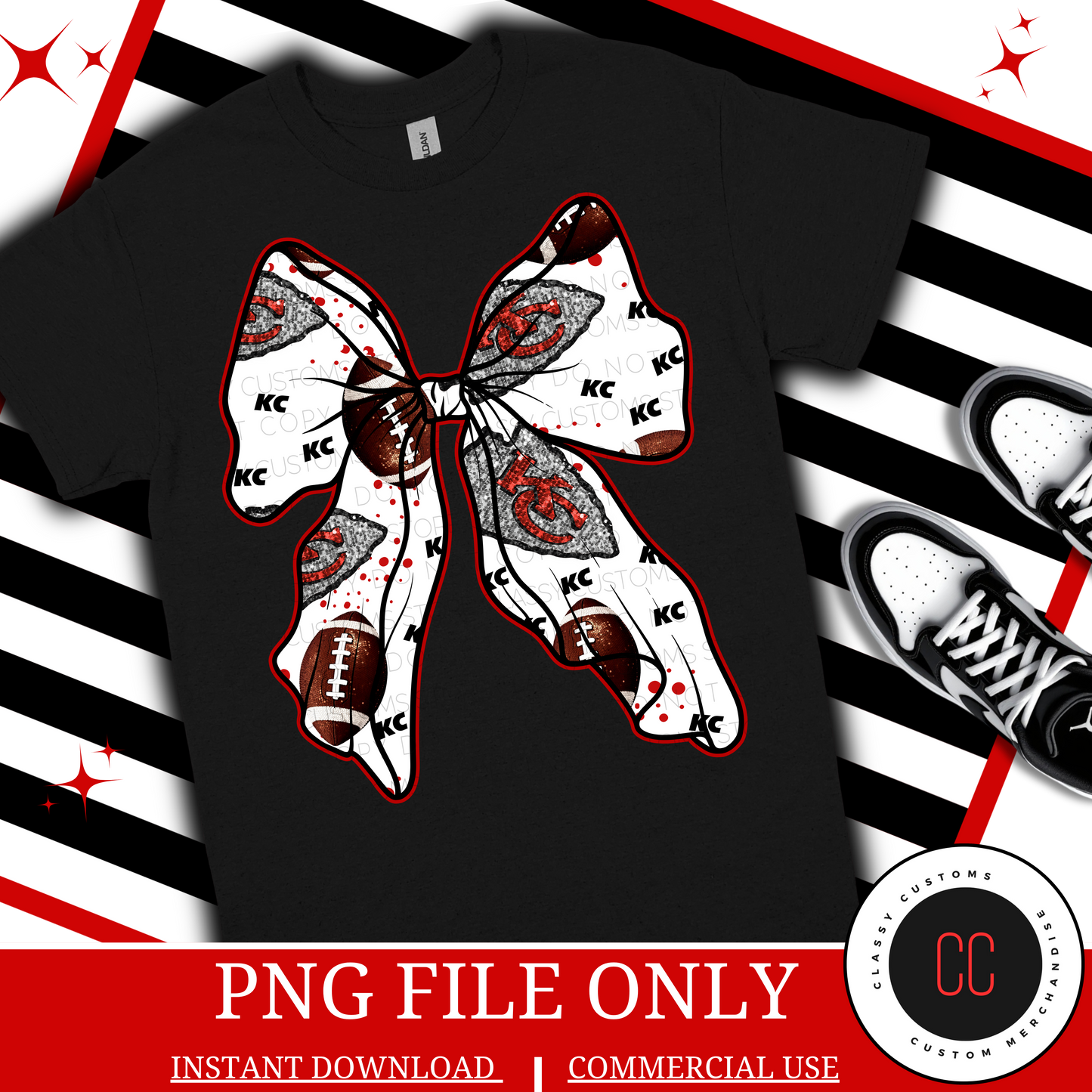 Faux Sequins KC Football Coquette Bow PNG