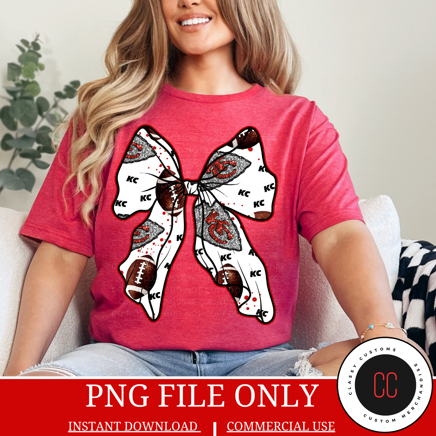 Faux Sequins KC Football Coquette Bow PNG