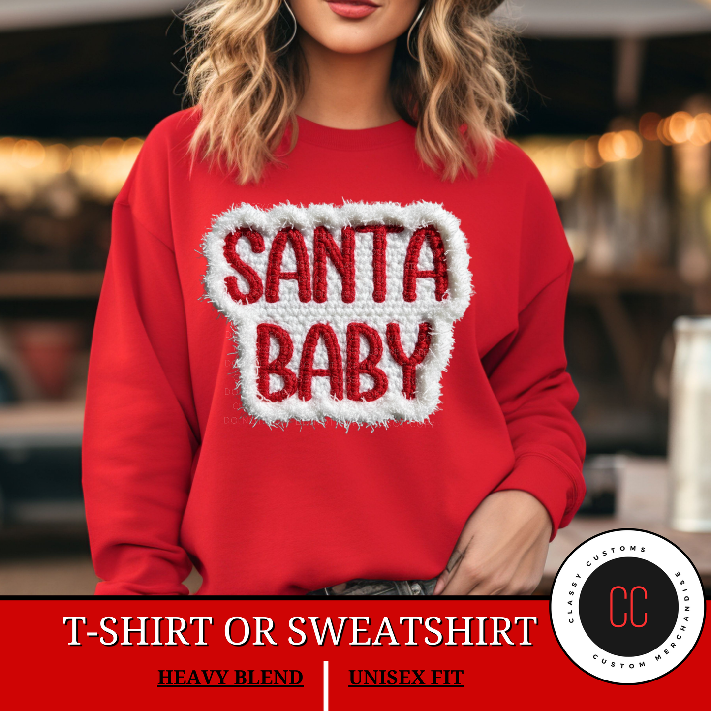 Faux Chenille Santa Baby Sweatshirt or Tshirt