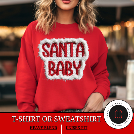 Faux Chenille Santa Baby Sweatshirt or Tshirt