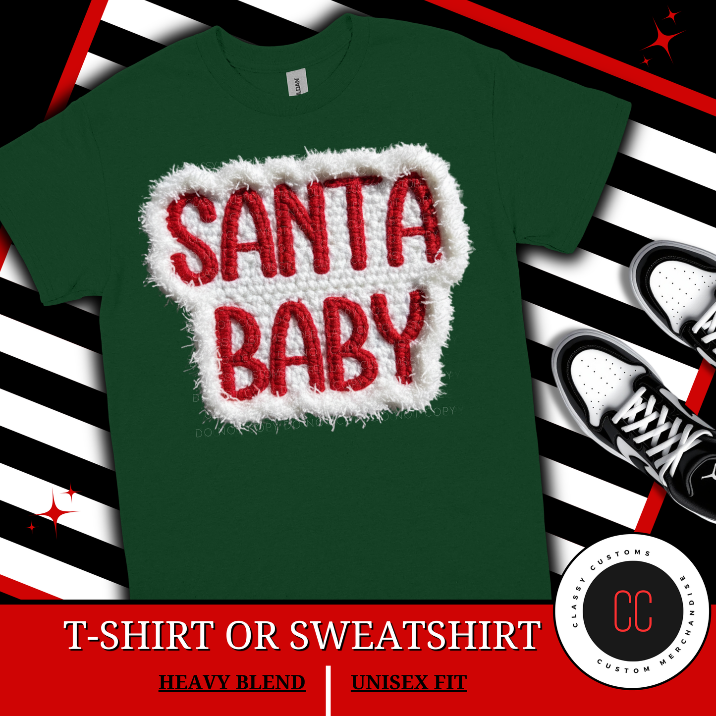 Faux Chenille Santa Baby Sweatshirt or Tshirt