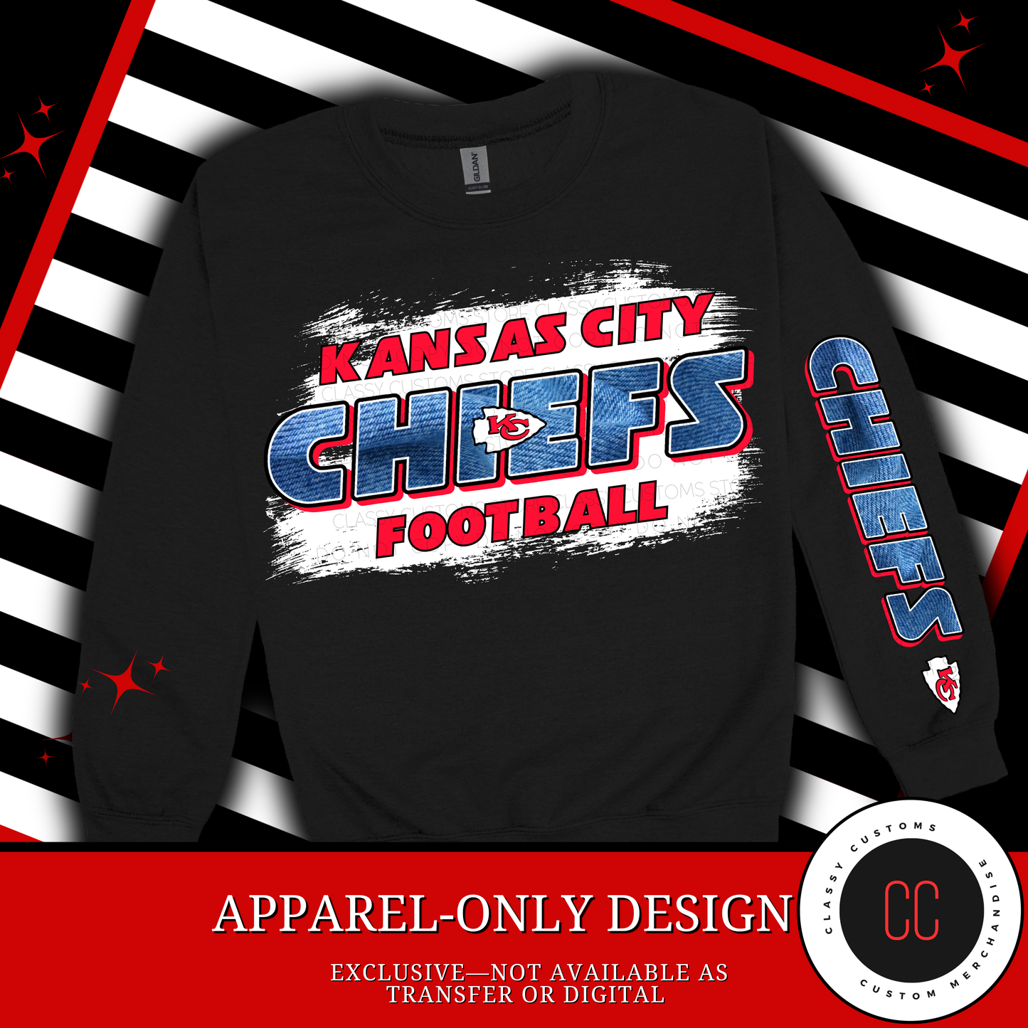 Retro Faux Denim KC Football Graphic